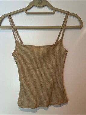 Reformation Ribbed Shimmery Spaghetti Strap Tank Top - Gold